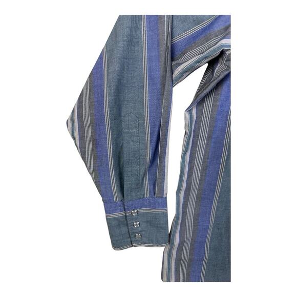 Dickies Men’s Pearl Snap Western Long Sleeve Striped Shirt Large Purple Denim - Picture 4 of 13